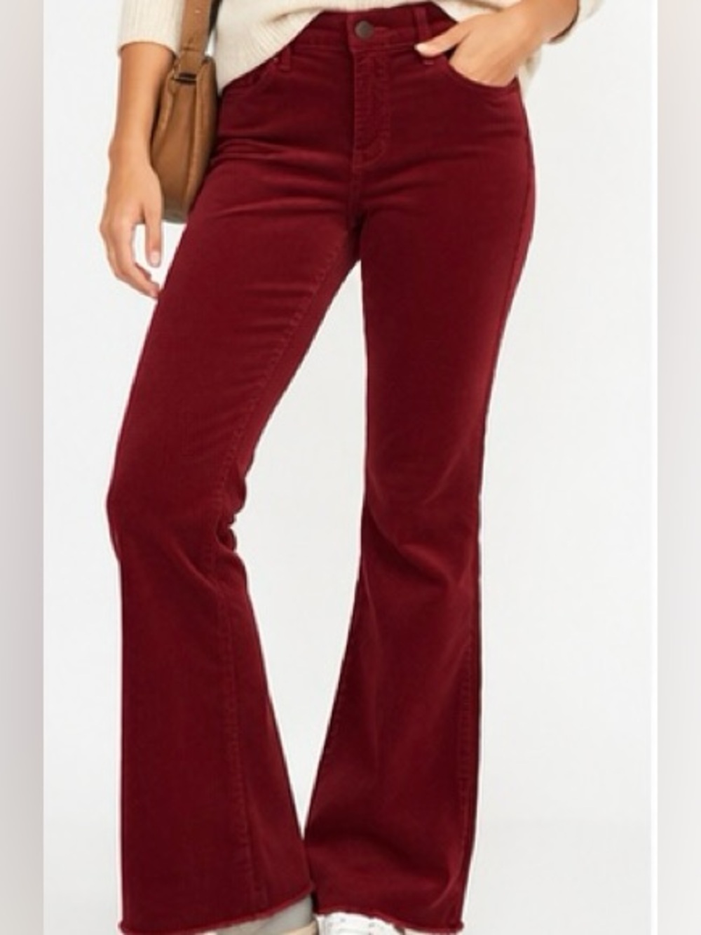 Old Navy NWT Burgundy Corduroy Mid Rise Flare Pants Size 2 Raw Hem
